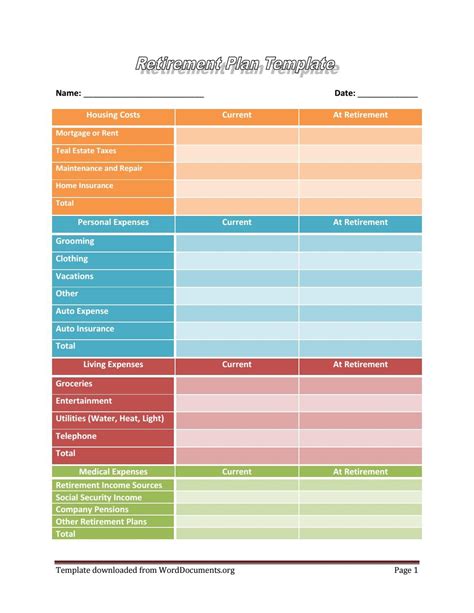 Retirement Savings Plan Template