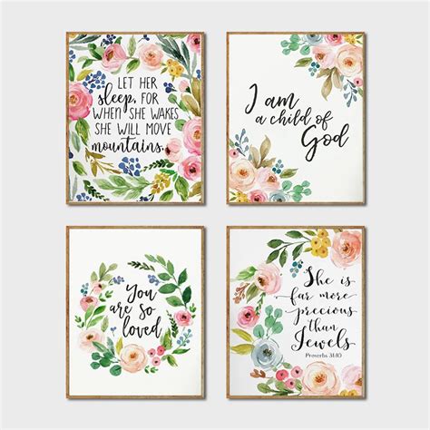 Floral Posters Watercolor Art Canvas Prints , Christian Art God Quote ...