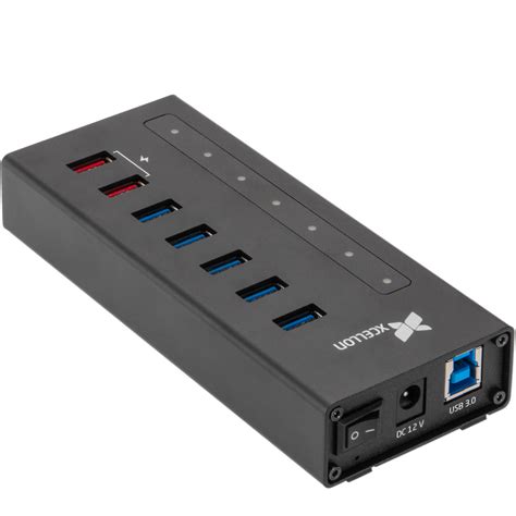 Xcellon 7-Port Powered USB 3.0 Slim Aluminum Hub with 2