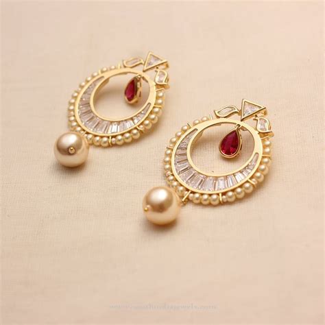 Gold Plated American Diamond Earrings - South India Jewels