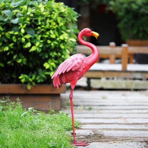 HDNICE Metal Pink Flamingo Yard Lawn Garden Ornamentï¼ŒOutdoor and Indoor Flamingo ...