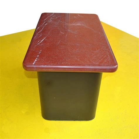 Pair of Red Marble and Wood Side End Tables For Sale at 1stDibs