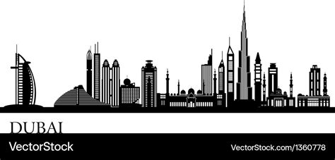 Dubai city skyline detailed silhouette Royalty Free Vector