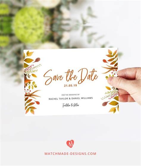 Fall Save the Date Printable Template Fall Leaves Save Our Date Editable Wedding Announcement ...