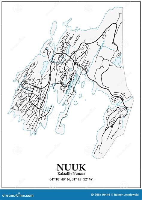 Vector Street Map of the Capital of Greenland, Nuuk Stock Vector ...