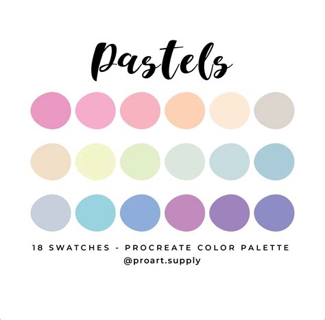 PASTEL PROCREATE Color Palette Hex Codes Pastel Pink, Orange, Yellow, Green, Blue, Purple for ...