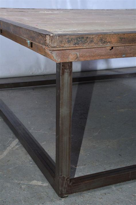 Industrial Square Slatted Wood Top Metal Base Coffee Table at 1stDibs | square metal coffee ...