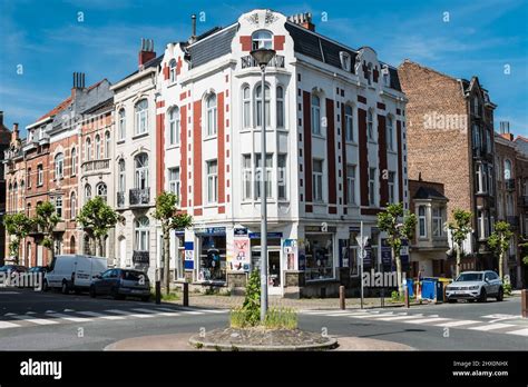 Schaerbeek, Brussels - Belgium - 05 30 2019 - Art nouveau facades around the Monplaisir borrow ...