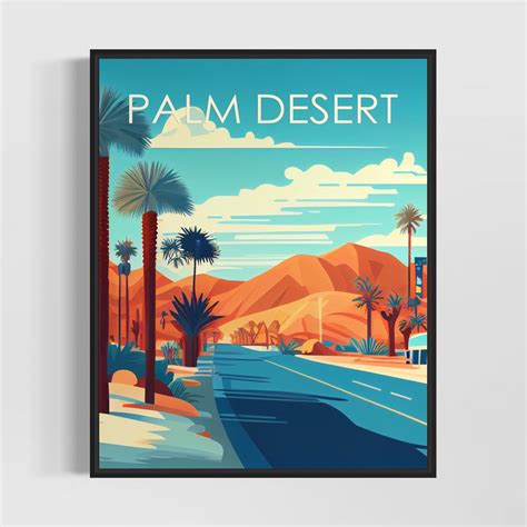 Palm Desert California Retro Art Print, Palm Desert Art Illustration ...