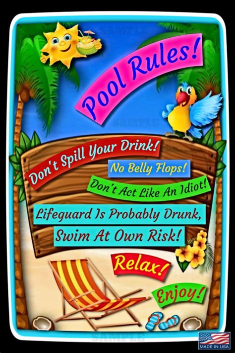 FUNNY POOL RULES 8x12 Distressed Metal Sign Happy Hour Tiki Bar Hot Tub ...