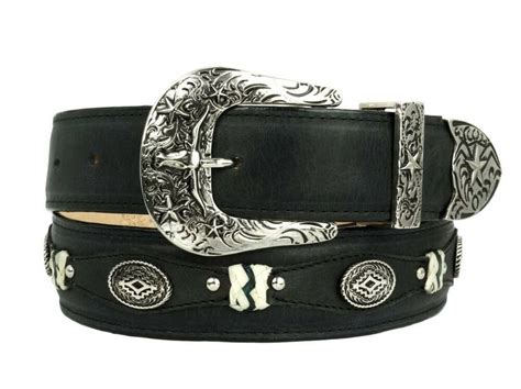 Mens Concho Western Belt Genuine Leather Cowboy Silver Studs Buckle ...