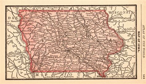 1888 Antique IOWA Map of Iowa State Map Rare MINIATURE Map Gallery Wall Art Anniversary Gift for ...