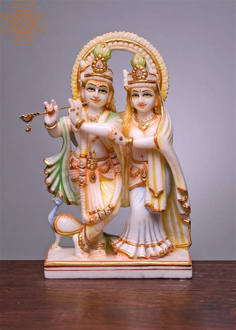 12" Radha Krishna Statue | Handmade | Radha Krishna With Peacock Statue ...