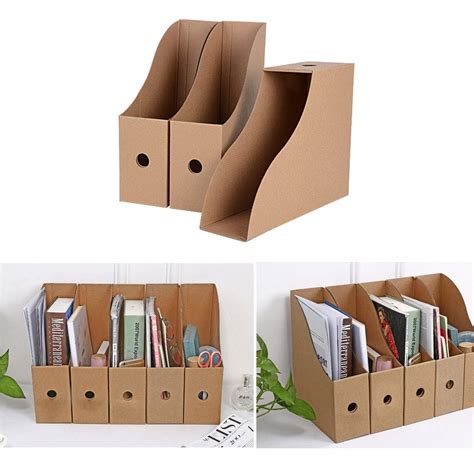 JNCH 5pcs Boîte de Rangement avec Couvercle Porte-revues Papier Kraft Compartiments Etagère De ...