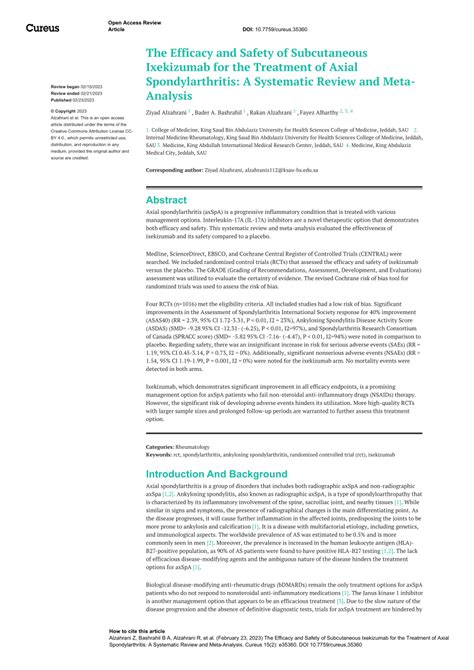 (PDF) The Efficacy and Safety of Subcutaneous Ixekizumab for the Treatment of Axial ...