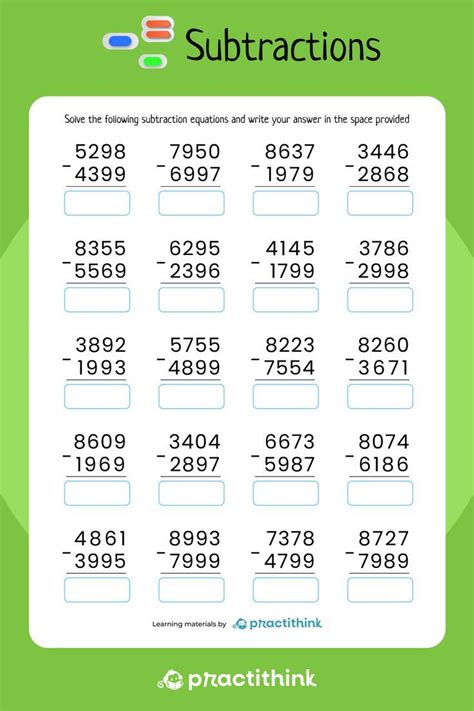 the subtraction worksheet with numbers and symbols