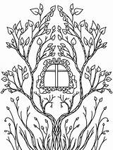 magic tree house With Plants Winding Through The Window Illustration  sketch template