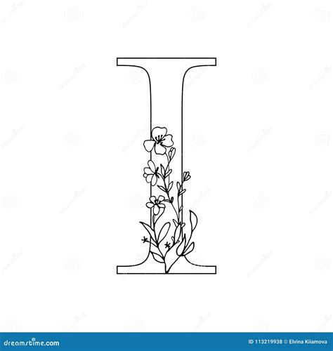 Floral Letter I. Romantic Lettering Design with Flowers Stock Illustration - Illustration of ...