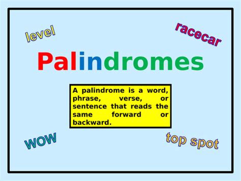 Palindromes by Lresources4teachers | Teaching Resources