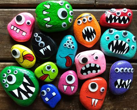 Monster painted rocks with googly eyes | Googly eye crafts, Craft projects for kids, Art for kids