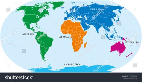 Five Continents World Political Map Africa 스톡 벡터(로열티 프리) 1116208070 ...