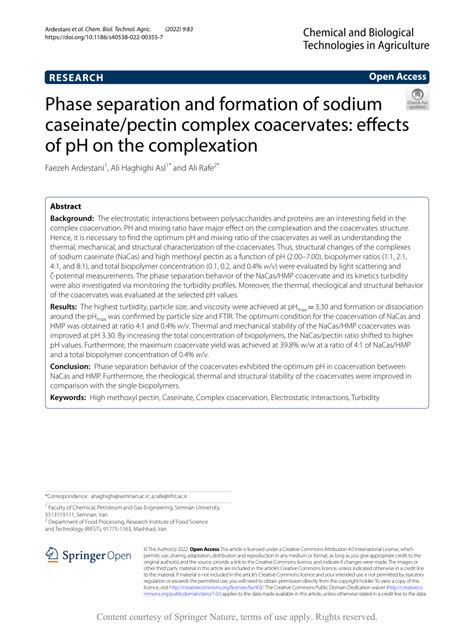 (PDF) Phase separation and formation of sodium caseinate/pectin complex coacervates: effects of ...