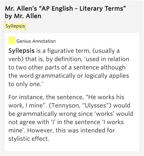 Syllepsis – Mr. Allen’s “AP English - Literary Terms” Meaning