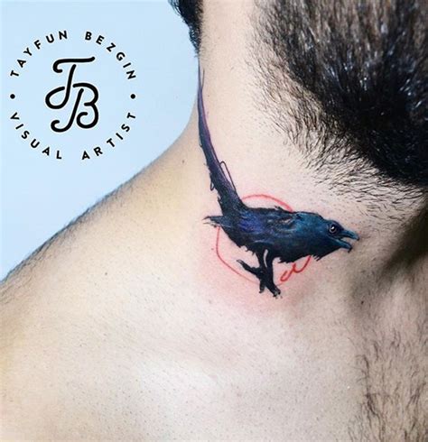 Small Crow On Neck | Best tattoo design ideas