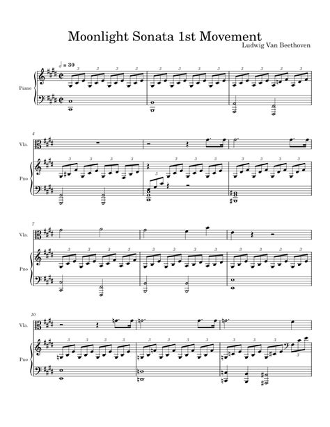 Moonlight Sonata Viola Solo Sheet music for Piano, Viola (Solo ...