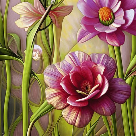 Art Nouveau Flowers Oil Painting · Creative Fabrica