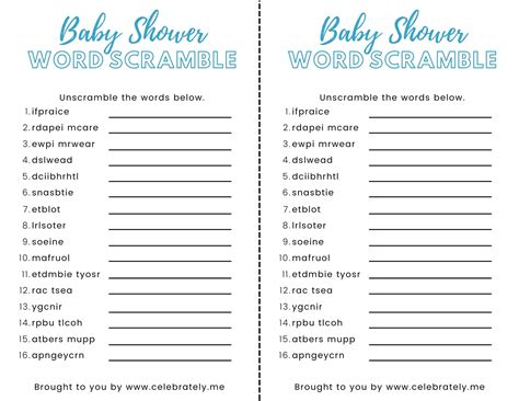 Free Printable Baby Shower Word Scramble With Answer Key