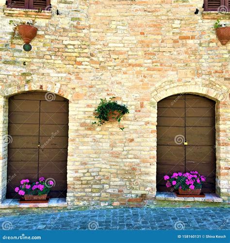 Moresco Town in Fermo Province, Marche Region, Italy. Doors, Flowers, Medieval Wall and Peace ...