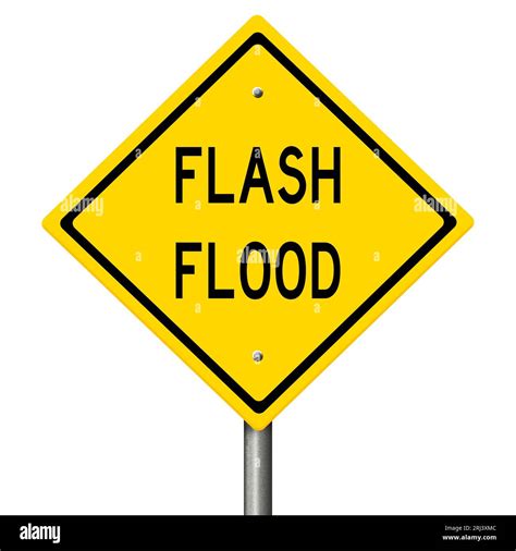 Yellow highway sign warning of FLASH FLOOD Stock Photo - Alamy