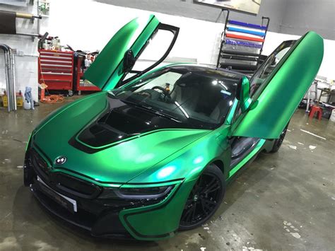 BMW i8 Wrapped in Matte Green Chrome - GTspirit