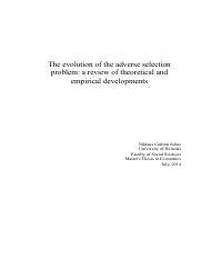 moral hazard and adverse selection.pdf - The evolution of the adverse selection problem: a ...