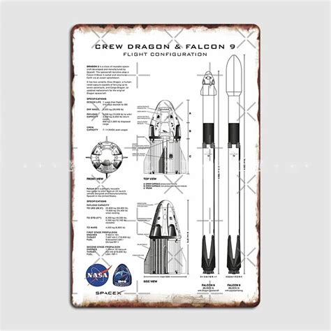 Spacex Crew Dragon Spacecraft Falcon 9, placa metálica de cohete ...