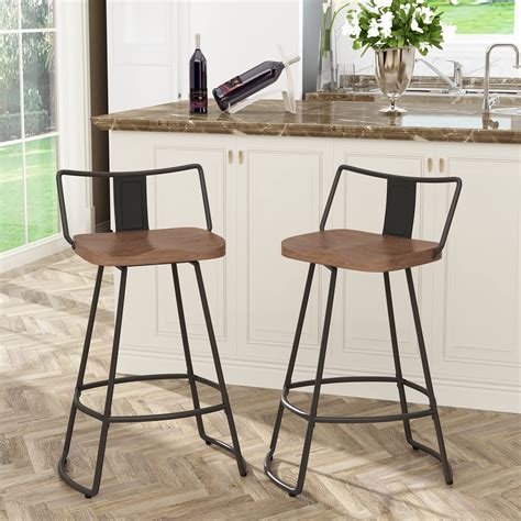 Yongqiang 24" Swivel Metal Bar Stools with Backs Set of 2 Industrial ...