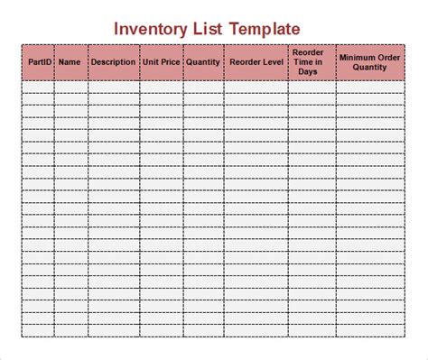 Printable Inventory Template – emmamcintyrephotography.com