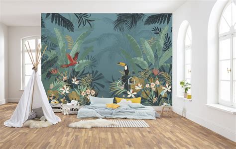 Non-woven photomural "Enchanted Jungle" | Wall decor living room modern ...