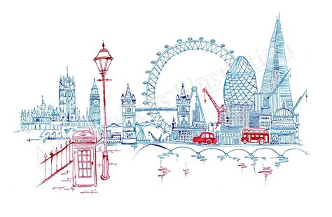 London Skyline Drawing - Skyline London Line Vector Illustration Style Architecture Famous ...