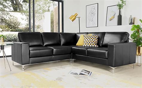 Baltimore Corner Sofa, Black Classic Faux Leather Only £599.99 | Furniture And Choice