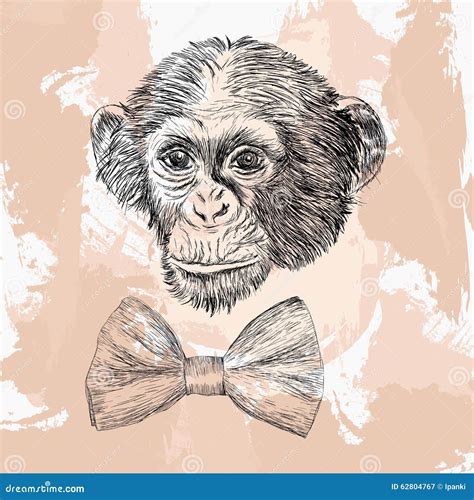 Head of Monkey with Bow Tie, Tattoo Design in Doodle Style. Stock ...