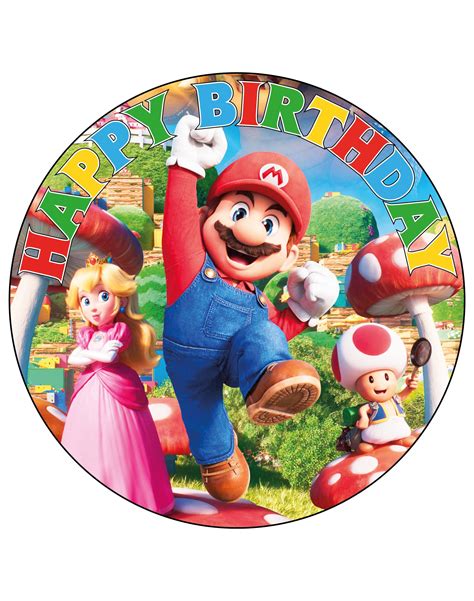 Buy 7.5 Inch Super Mario Bros Movie Cake Topper – Round Edible Birthday Cake Decorations, Happy ...