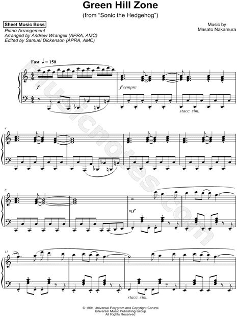 Sheet Music Boss "Green Hill Zone" Sheet Music (Piano Solo) in C Major ...