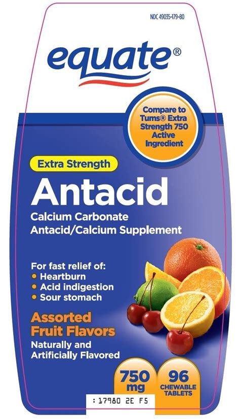 Equate Antacid (Wal-Mart Stores Inc) CALCIUM CARBONATE 750mg tablet ...