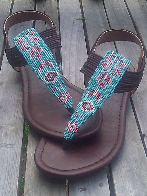 Native American Beaded Greek Style Sandals in by SplitFeather, (Victoria B, Fort Peck ...