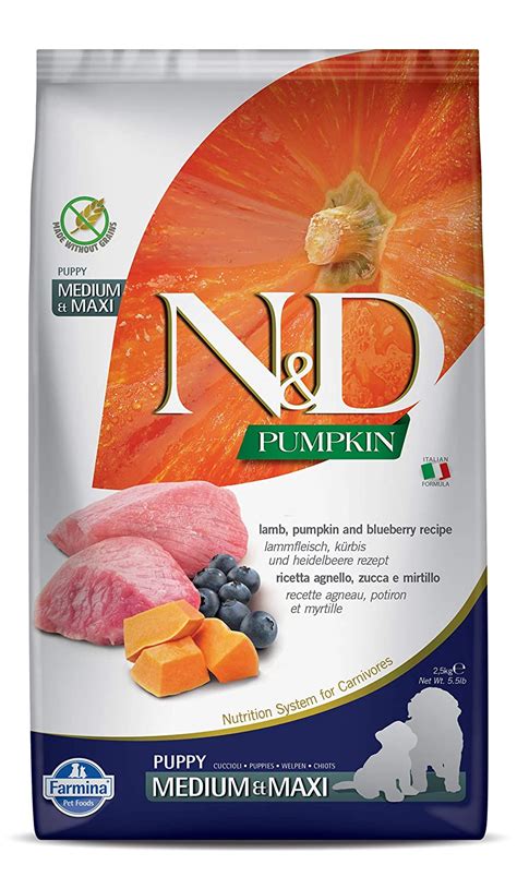 FARMINA N&D Pumpkin Dry Dog Food, Grain-Free, Puppy Medium & Maxi Breed, 2.5-kg, Lamb and Blueberry