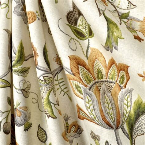 Jacobean curtains green orange beige curtains floral curtains ivory flower drape curtains custom ...