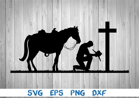 Praying and Kneeling Cowboy with Horse Graphic by SVGBROOKLYN · Creative Fabrica