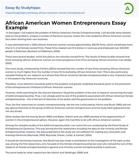 African American Women Entrepreneurs Essay Example | StudyHippo.com